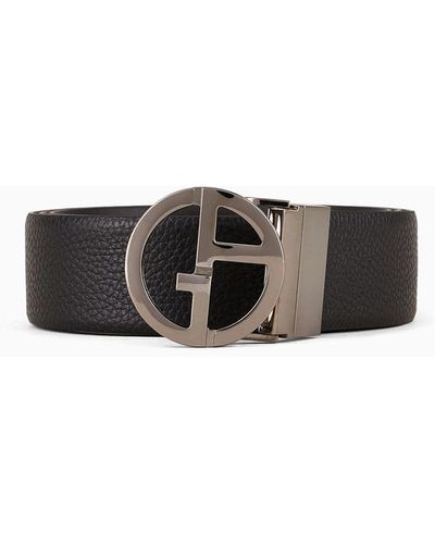 Giorgio Armani Reversible Belt In Smooth And Pebbled Leather - Black