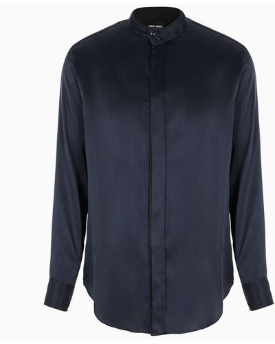 Giorgio Armani Camicia Regular Fit In Seta - Blu