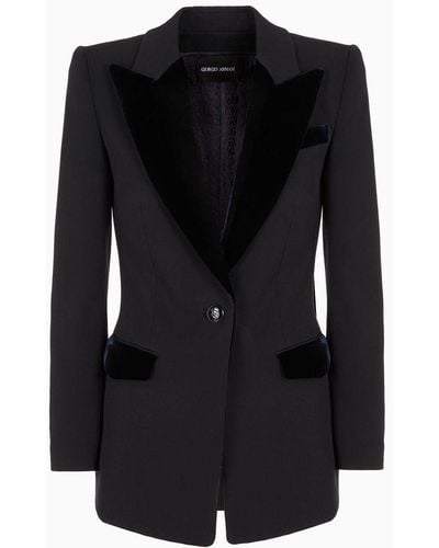 Giorgio Armani Barathea Wool And Velvet Single-breasted Jacket - Black