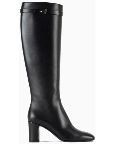 Giorgio Armani Nappa Leather High-heeled Boots - Black