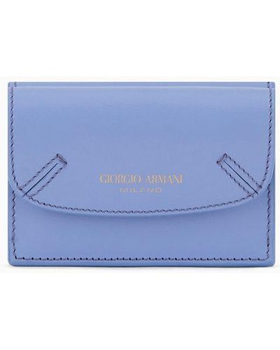 Giorgio Armani Mini La Prima Trifold Wallet In Palmellato Leather - Blue