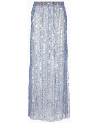 Giorgio Armani Long Skirt With All-over Embroidery - Blue