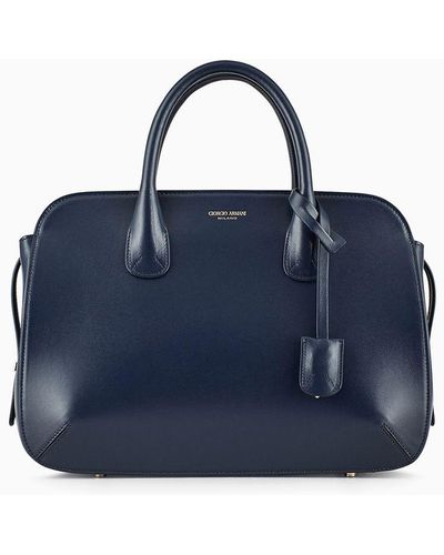 Giorgio Armani Large La Prima Tote Bag In Palmellato Leather - Blue
