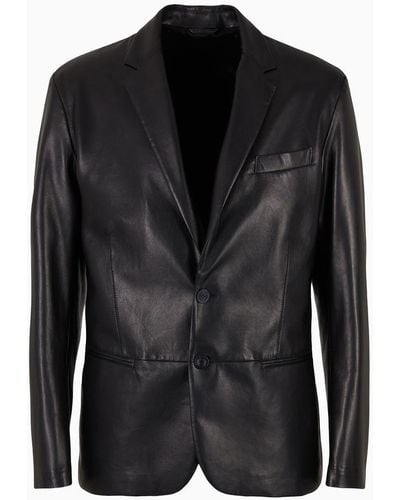Giorgio Armani Single-breasted, Nappa-leather Jacket - Black