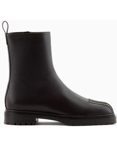 Giorgio Armani Leather Ankle Boots - Black