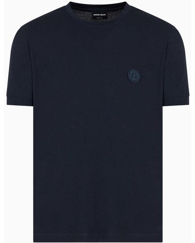 Giorgio Armani T-shirt Mit Kurzen Ärmeln Aus Pima-baumwolljersey - Blau