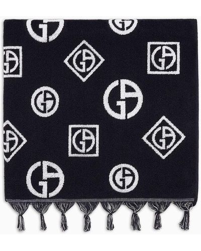 Giorgio Armani Cotton Beach Towel With An All-over Jacquard Motif - Black