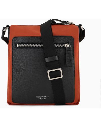 Giorgio Armani Asv Nylon And Pebbled Leather Crossbody Bag - Black