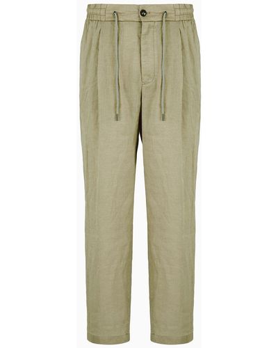Giorgio Armani Single-pleat, Linen-canvas Pants - Green