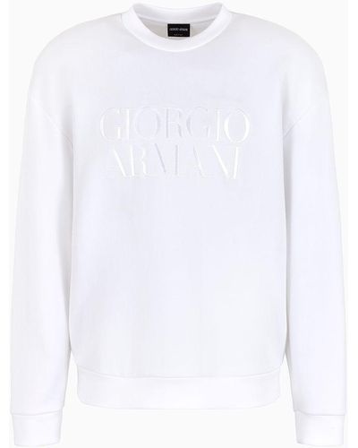 Giorgio Armani Sweat-shirt Ras-du-cou En Jersey Double De Micro Modal - Blanc