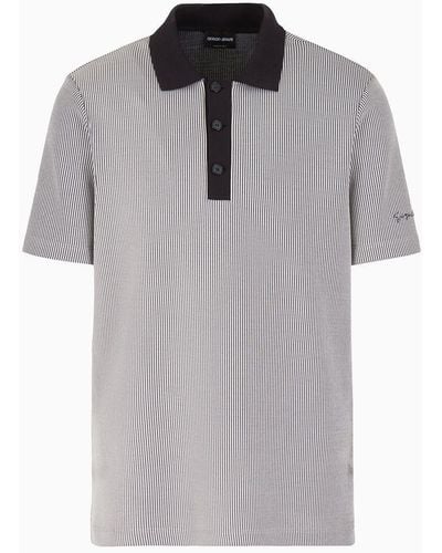 Giorgio Armani Striped Viscose And Cotton Jacquard Polo Shirt - Gray