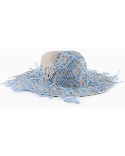 Giorgio Armani Wide-brimmed Hat In Paper Yarn With Embroidery - Blue