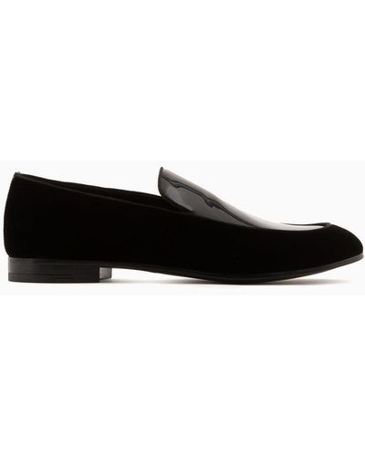 Giorgio Armani Velvet Loafers With Patent-leather Detail - White