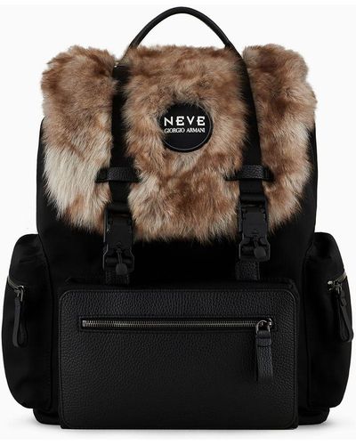 Giorgio Armani Neve Backpack In Nylon And Sheepskin - Black