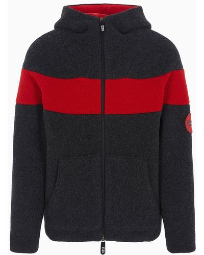 Giorgio Armani Zweifarbiges Sweatshirt Mit Kapuze neve Aus Wollfleece Und Kaschmir - Rot