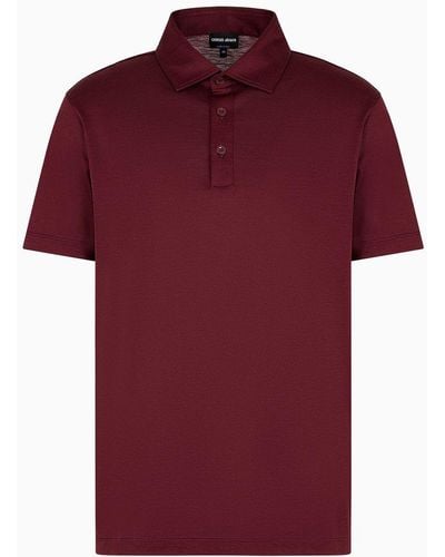 Giorgio Armani Silk And Cotton-mélange Jersey Polo Shirt - Red