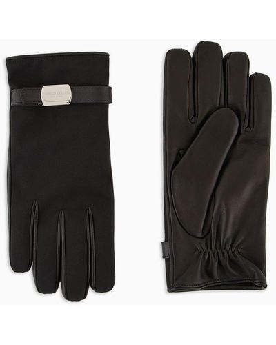 Giorgio Armani Gants En Cuir Nappa Et Tissu Technique - Noir