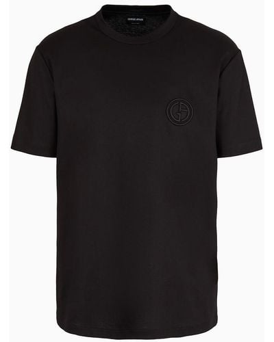 Giorgio Armani Camiseta De Cuello Redondo De Interlock De Algodón Puro - Negro