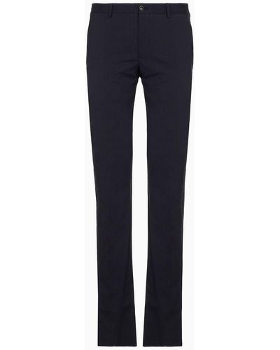 Giorgio Armani Virgin Wool Flat-front Trousers - Blue
