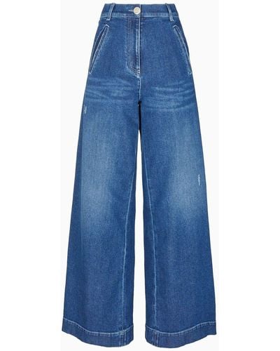 Giorgio Armani Denim Collection Wide-leg Trousers In Stretch Cotton Denim - Blue