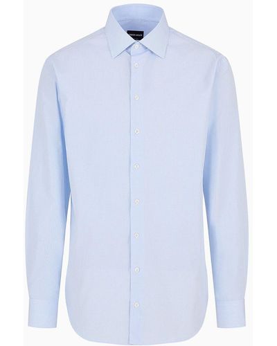 Giorgio Armani Camicia Regular Fit In Cotone Microarmaturato - Blu
