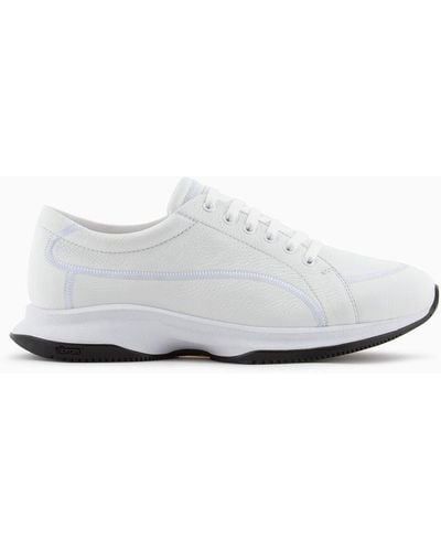 Giorgio Armani Deerskin And Leather Sneakers - White