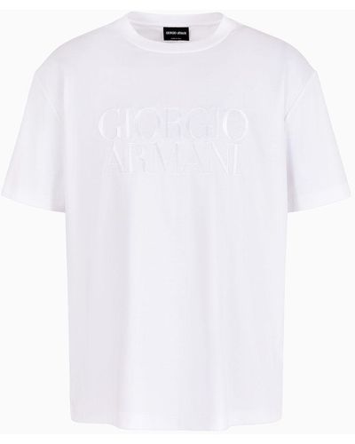 Giorgio Armani T-shirt Girocollo In Interlock Di Puro Cotone - Bianco