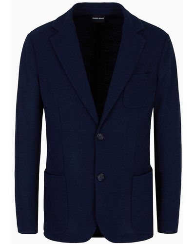 Giorgio Armani Upton Line Single-breasted Jacket In Silk And Cotton - Blue