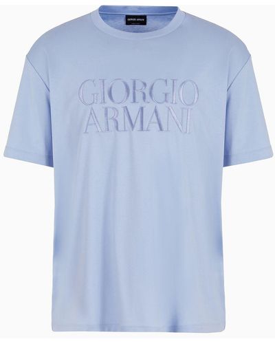 Giorgio Armani T-shirt Ras-du-cou En Interlock De Pur Coton - Bleu