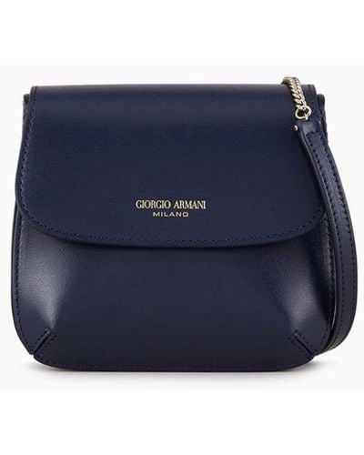 Giorgio Armani Mini La Prima Bag In Hand-grained Leather - Blue