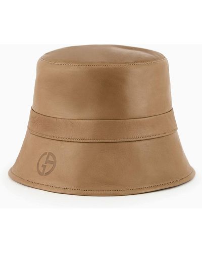 Giorgio Armani Reversible Nappa-leather Cloche Hat - Natural