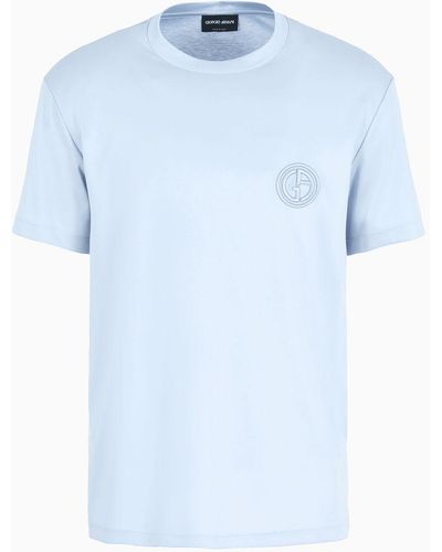 Giorgio Armani Camiseta De Cuello Redondo De Interlock De Algodón Puro - Azul