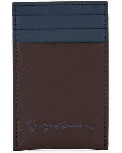 Giorgio Armani Porte-cartes De Crédit En Cuir Bicolore Avec Pince À Billets - Bleu