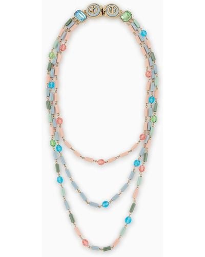 Giorgio Armani Multistrand Necklace In Resin And Crystals - White