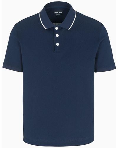 Giorgio Armani Piqué Polo Shirt In Lisle Cotton Yarn - Blue