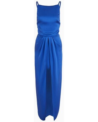 Giorgio Armani Langes Kleid Aus Doppellagigem Seidensatin - Blau