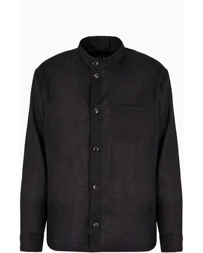 Giorgio Armani Shirt Jacket In Pure Linen Canvas - Black