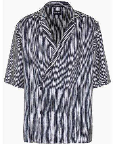 Giorgio Armani Printed Silk Short-sleeved Shirt - Gray