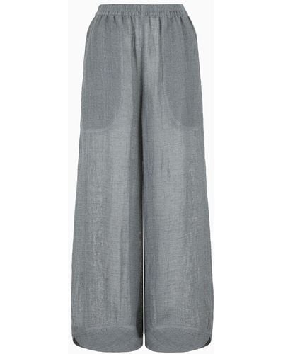 Giorgio Armani Wide Linen-blend Trousers - Grey