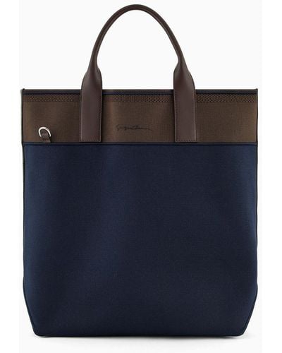 Giorgio Armani Tricot Knit And Leather Shopper Bag - Blue