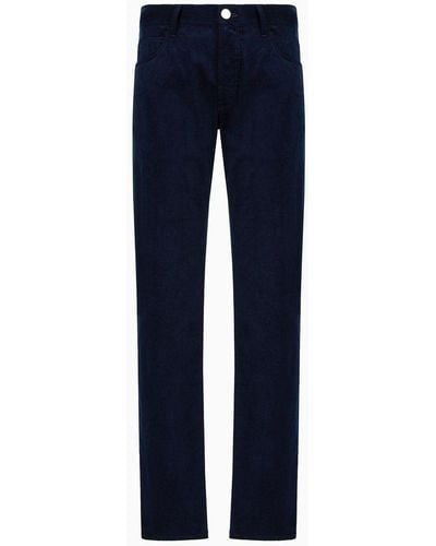 Giorgio Armani Pantalone 5 Tasche Regular Fit In Cotone E Cashmere A Coste - Blu