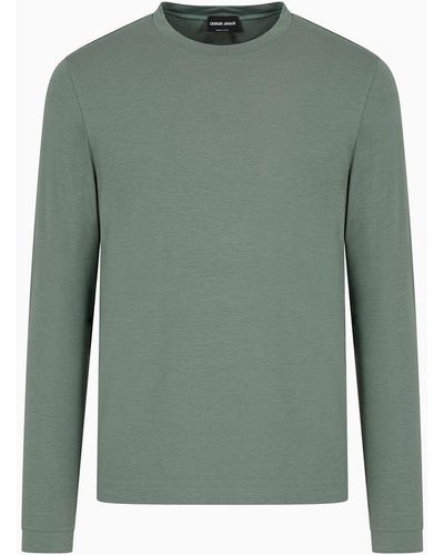 Giorgio Armani Stretch Viscose Jersey Jumper With Crew Neck And Long Sleeves - Green
