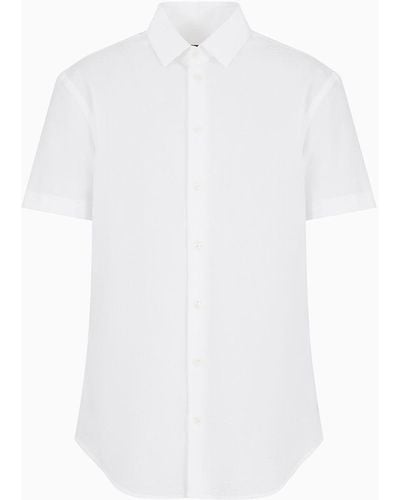 Giorgio Armani Cotton Seersucker Shirt In A Regular Fit With Short Sleeves - White