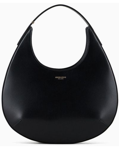 Giorgio Armani Small La Prima Hobo Bag In Palmellato Leather - Black