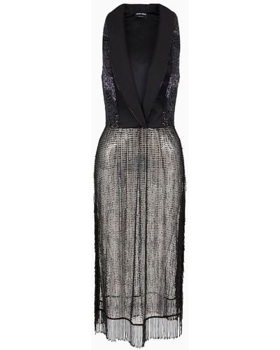 Giorgio Armani Dress With Lapels And Embroidered Skirt - Black
