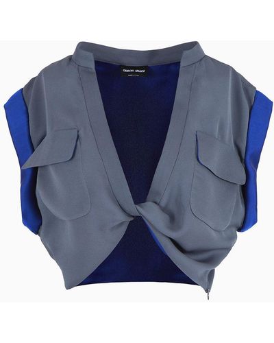 Giorgio Armani Short Cotton And Linen Lurex Shirt - Blue