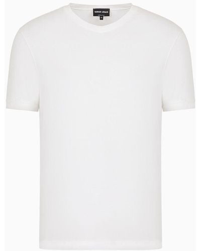 Giorgio Armani Icon T-shirt Mit V-ausschnitt Aus Viskosejersey Mit Stretchanteil - Weiß