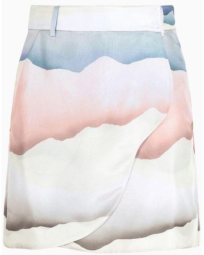 Giorgio Armani Asv Printed Habotai Silk Short Skirt - White