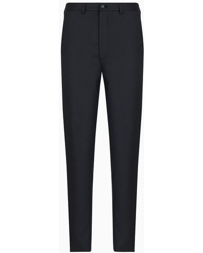 Giorgio Armani Flat-front Trousers In Wool And Cashmere Gabardine - Blue