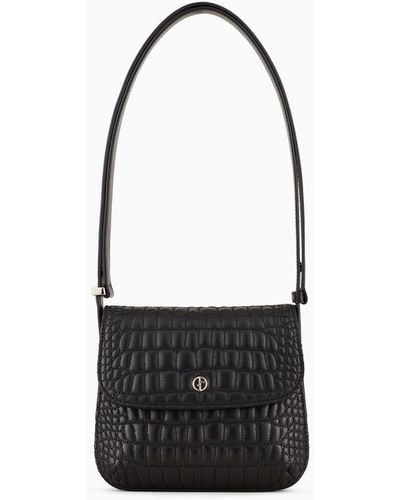 Giorgio Armani Small La Prima Bag In Croc-quilted Nappa Leather - Black